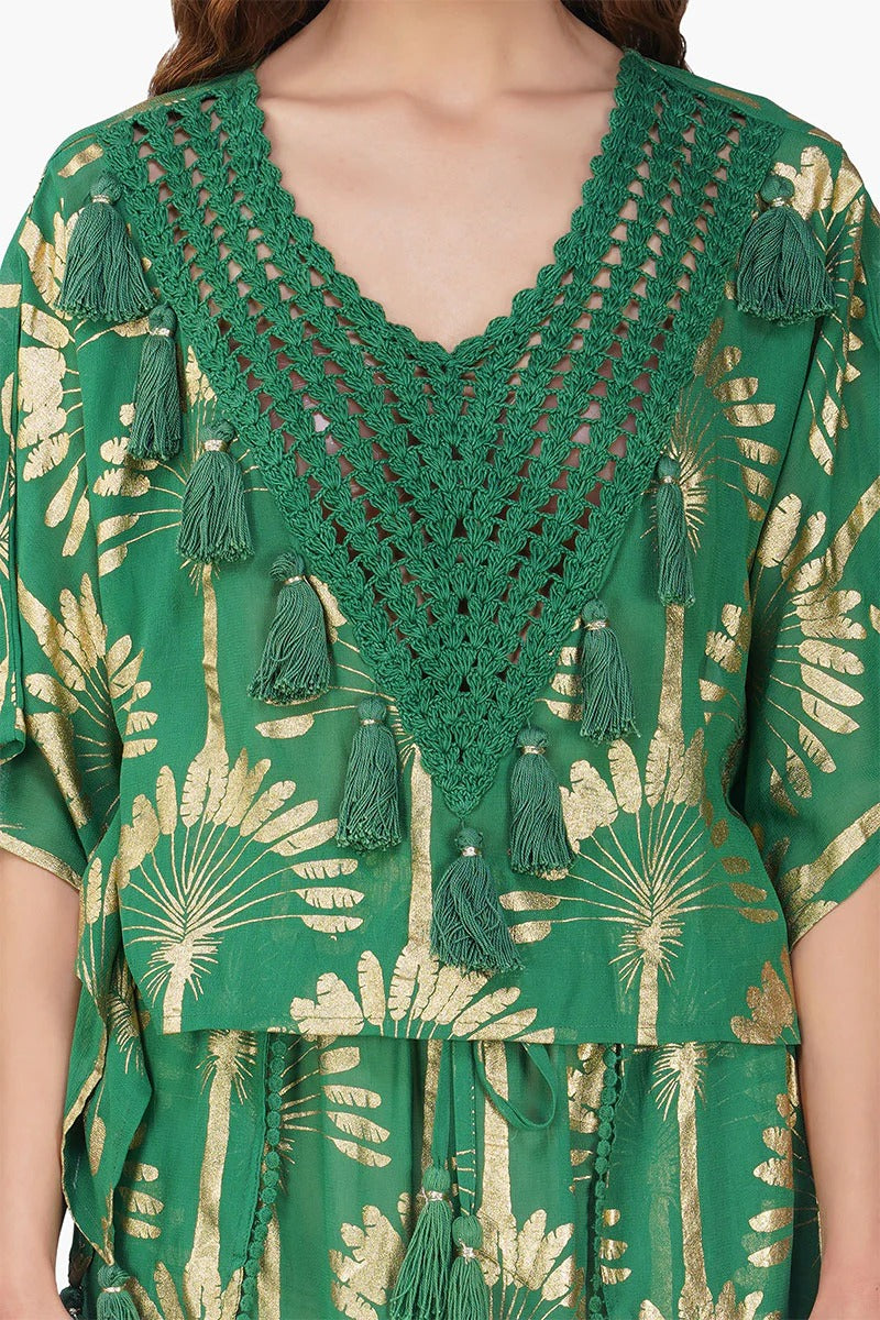 Set of 6 Pine Green Palm Tassel Blouse (S,M,L)