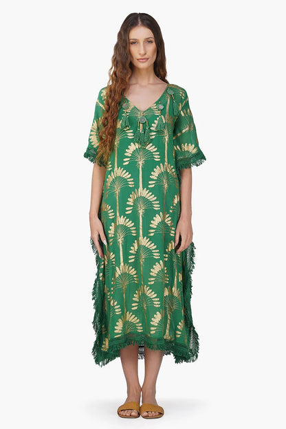 Set of 6 Pine Green  Palm Foil Tassel Kaftan (S,M,L)