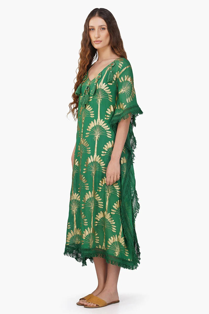 Set of 6 Pine Green  Palm Foil Tassel Kaftan (S,M,L)