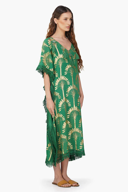 Set of 6 Pine Green  Palm Foil Tassel Kaftan (S,M,L)