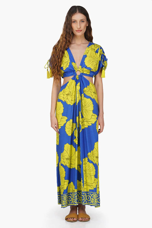 Set of 6 Yellow Daze Printed  Ring Maxi Dress (S,M,L)