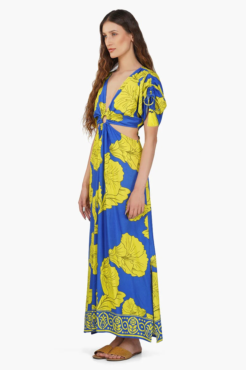 Set of 6 Yellow Daze Printed  Ring Maxi Dress (S,M,L)