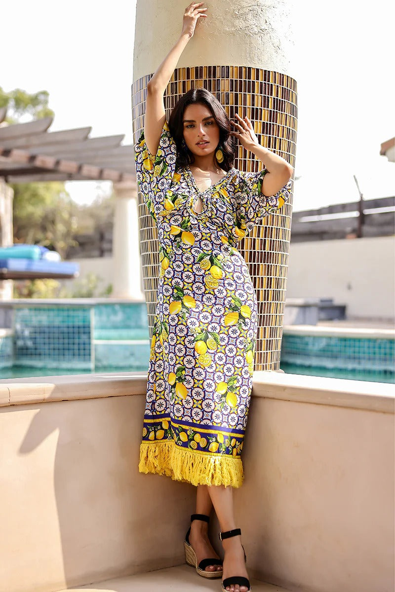 Citrus Lemon Print Dress