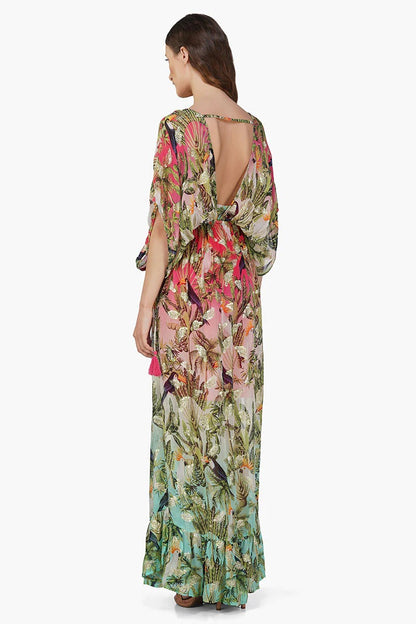 Set of 6 Farm Chirping Birds Printed Angle Maxi Dress (S,M,L)