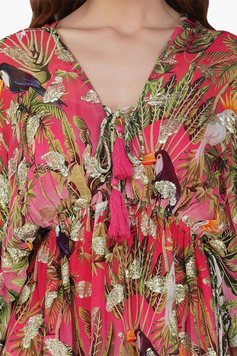 Set of 6 Farm Chirping Birds Printed Angle Maxi Dress (S,M,L)