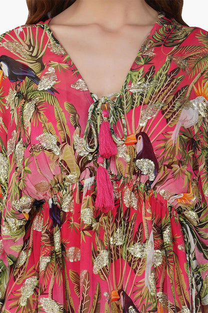 Set of 6 Farm Chirping Birds Printed Angle Maxi Dress (S,M,L)