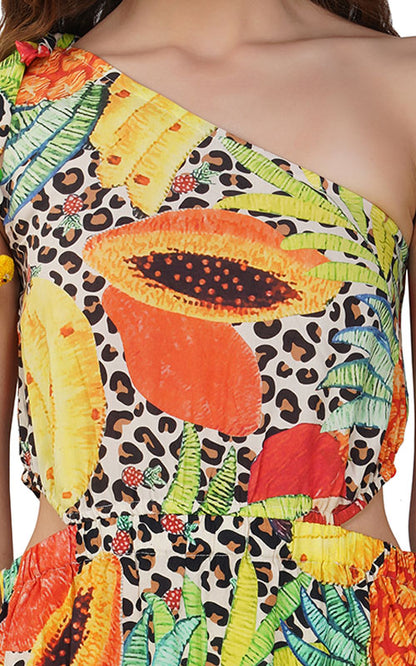 Set of 6 Fruit Punch Printed One Shoulder Dress (S,M,L)
