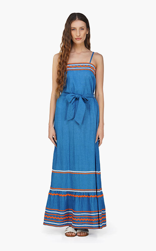 Set of 6 Azure Blue Rick-Rack Maxi Dress  (S,M,L)