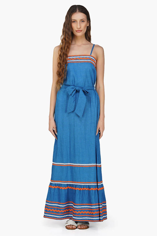 Set of 6 Azure Blue Rick-Rack Maxi Dress  (S,M,L)