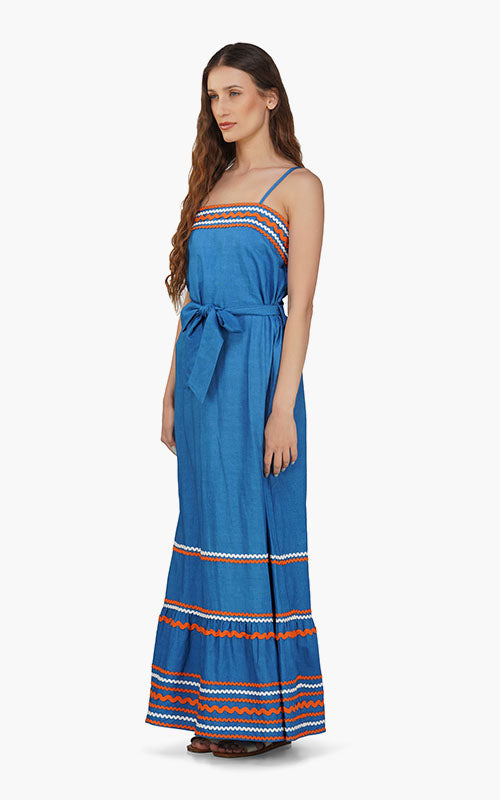 Set of 6 Azure Blue Rick-Rack Maxi Dress  (S,M,L)