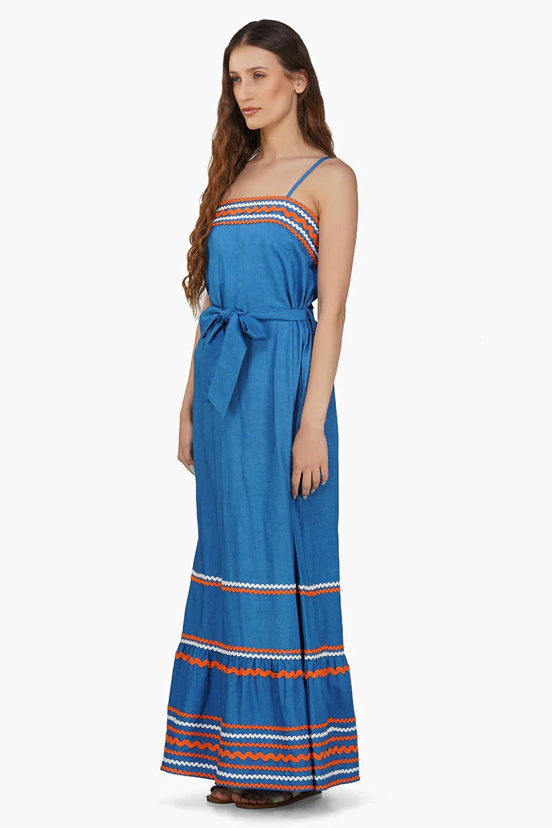 Set of 6 Azure Blue Rick-Rack Maxi Dress  (S,M,L)