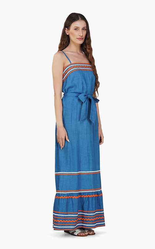 Set of 6 Azure Blue Rick-Rack Maxi Dress  (S,M,L)