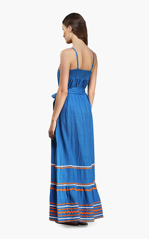 Set of 6 Azure Blue Rick-Rack Maxi Dress  (S,M,L)