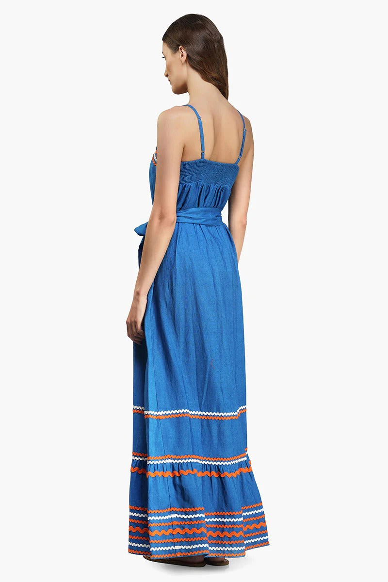 Set of 6 Azure Blue Rick-Rack Maxi Dress  (S,M,L)