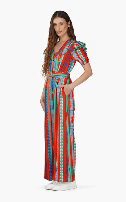 Set of 6 Ruby Aztec Printed Strip Jumpsuit  (S,M,L)