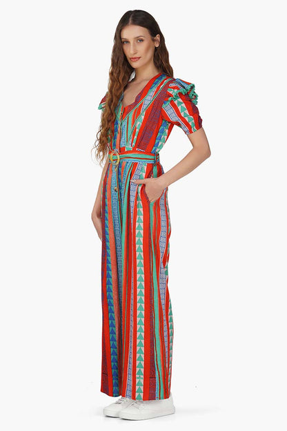 Set of 6 Ruby Aztec Printed Strip Jumpsuit  (S,M,L)