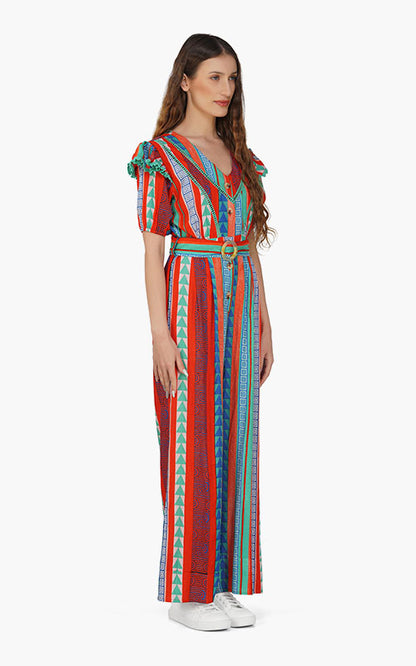 Set of 6 Ruby Aztec Printed Strip Jumpsuit  (S,M,L)