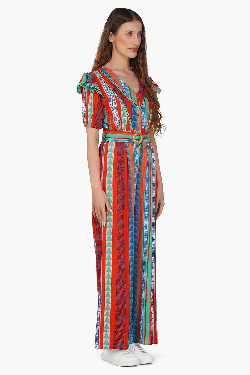 Set of 6 Ruby Aztec Printed Strip Jumpsuit  (S,M,L)