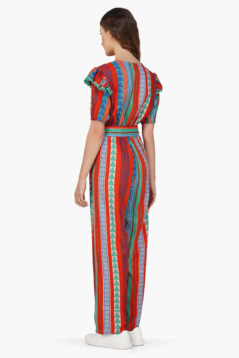 Set of 6 Ruby Aztec Printed Strip Jumpsuit  (S,M,L)