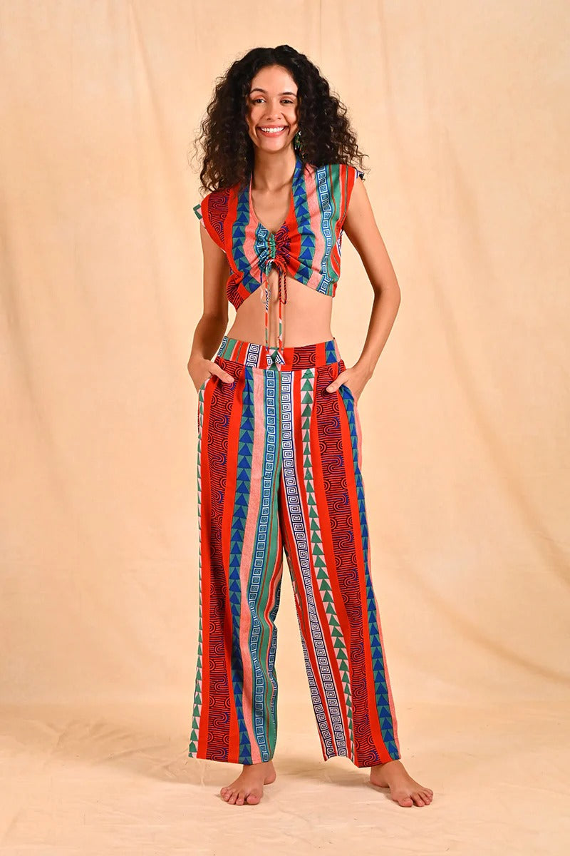 Set of 6 Ruby Aztec Printed Strip Pant  (S,M,L)