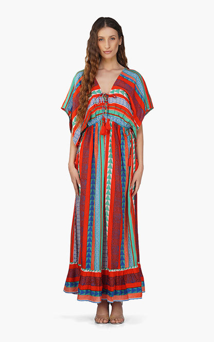 Set of 6 Ruby Aztec Printed Strip Maxi Dress  (S,M,L)