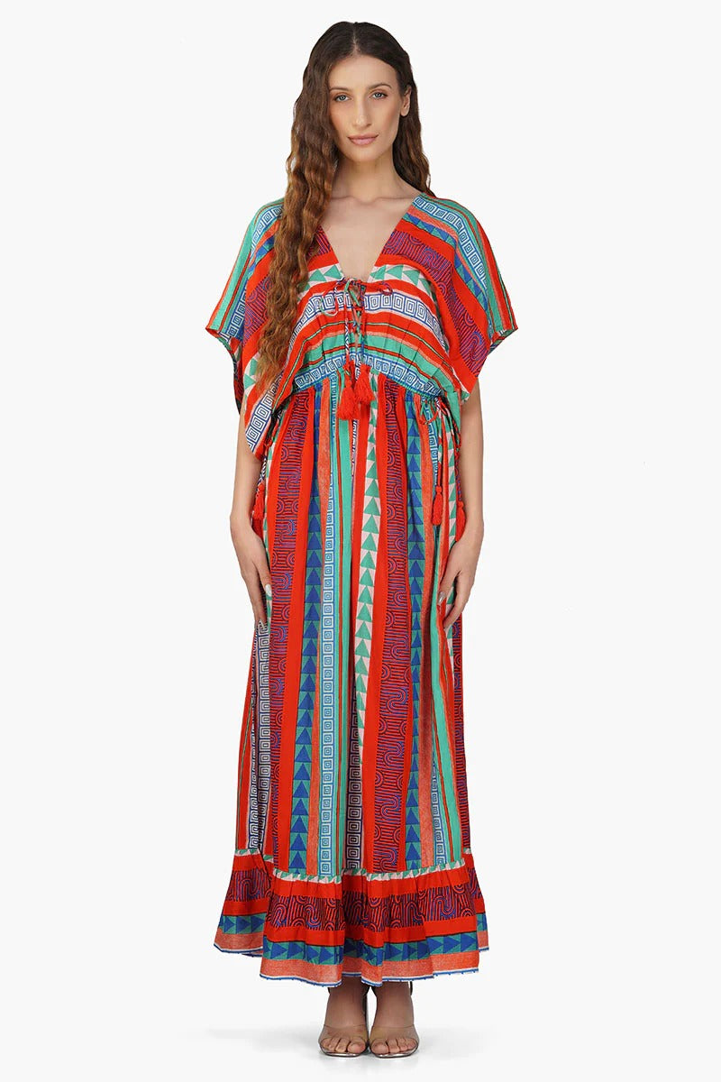 Set of 6 Ruby Aztec Printed Stripe Maxi Dress  (S,M,L)