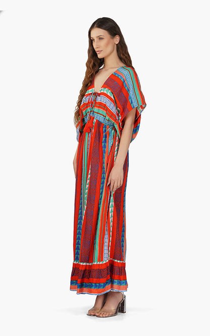 Set of 6 Ruby Aztec Printed Strip Maxi Dress  (S,M,L)