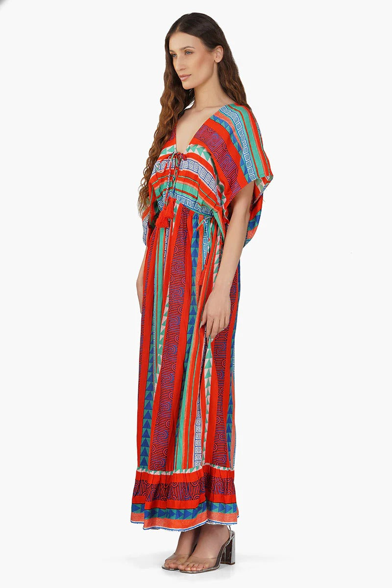 Set of 6 Ruby Aztec Printed Stripe Maxi Dress  (S,M,L)