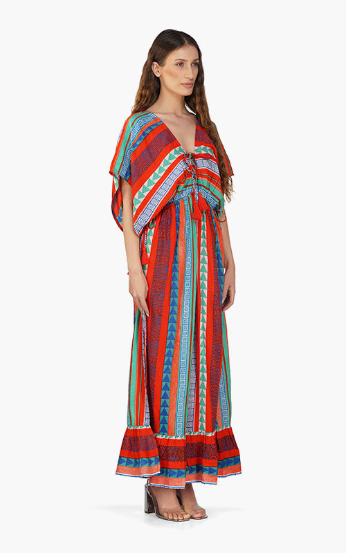 Set of 6 Ruby Aztec Printed Strip Maxi Dress  (S,M,L)
