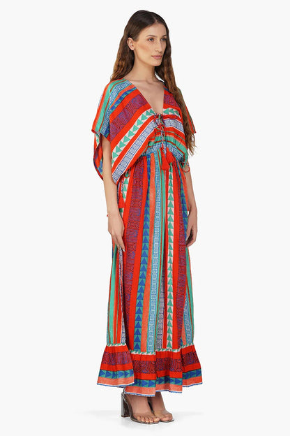 Set of 6 Ruby Aztec Printed Stripe Maxi Dress  (S,M,L)