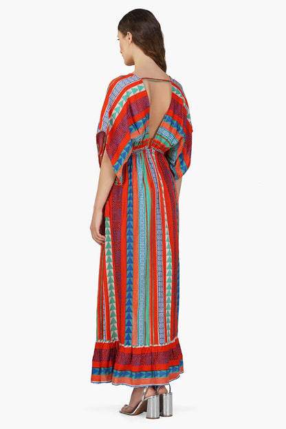 Set of 6 Ruby Aztec Printed Stripe Maxi Dress  (S,M,L)