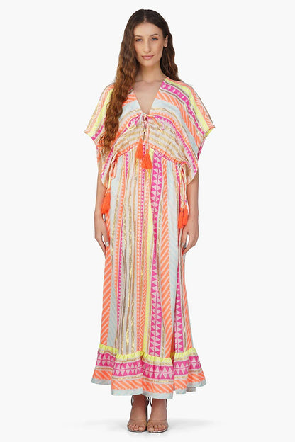 Set of 6 Fluorescent Stripped Maxi Dress  (S,M,L)