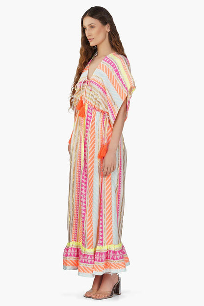 Set of 6 Fluorescent Stripped Maxi Dress  (S,M,L)