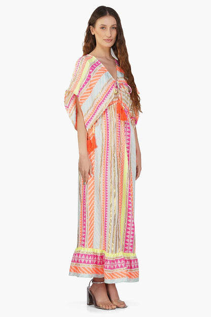 Set of 6 Fluorescent Stripped Maxi Dress  (S,M,L)