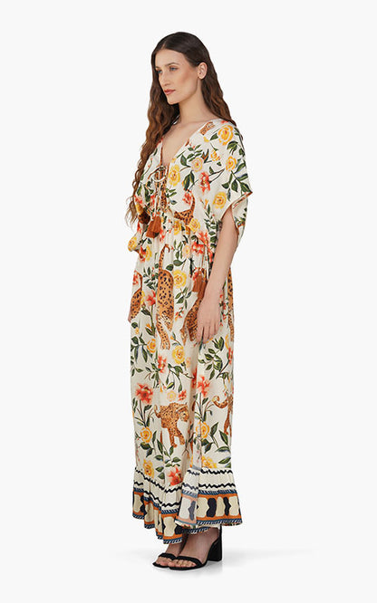 Set of 6 Jungle Cheetah Printed Angle Maxi Dress  (S,M,L)