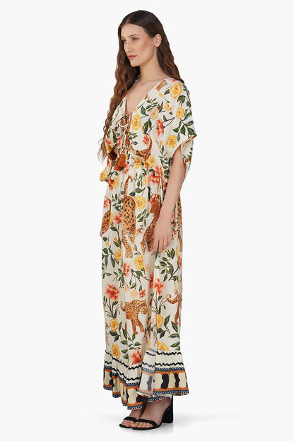 Set of 6 Jungle Cheetah Printed Angle Maxi Dress  (S,M,L)