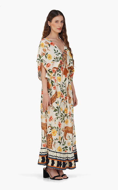 Set of 6 Jungle Cheetah Printed Angle Maxi Dress  (S,M,L)