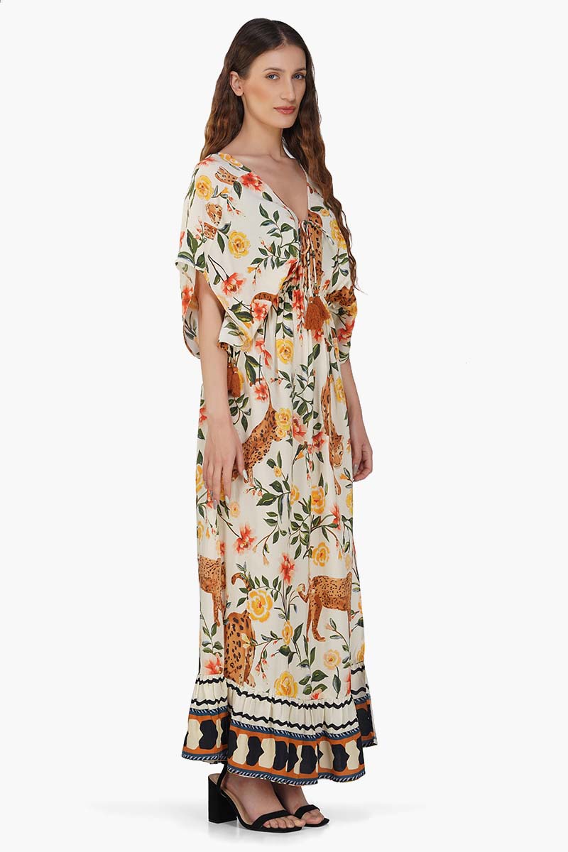 Set of 6 Jungle Cheetah Printed Angle Maxi Dress  (S,M,L)