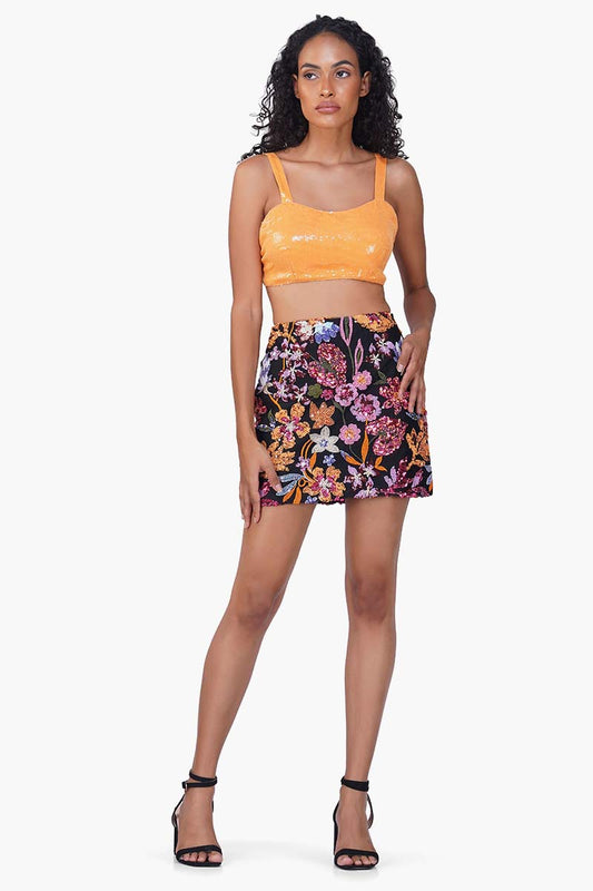 Blazing Orange Sequin Cropped Top