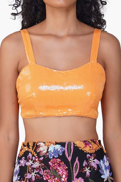 Blazing Orange Sequin Cropped Top