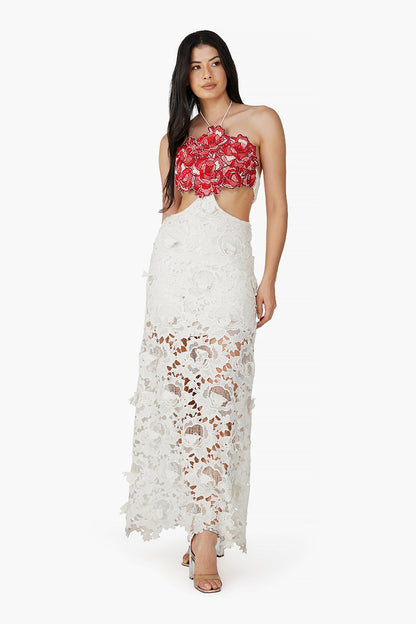 Scarlet Floral Embellished Halter Dress