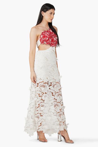 Scarlet Floral Embellished Halter Dress