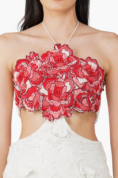 Scarlet Floral Embellished Halter Dress