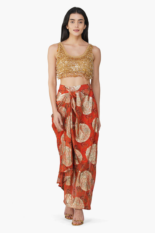 Curry Fall Drop Embellished Cropped Top