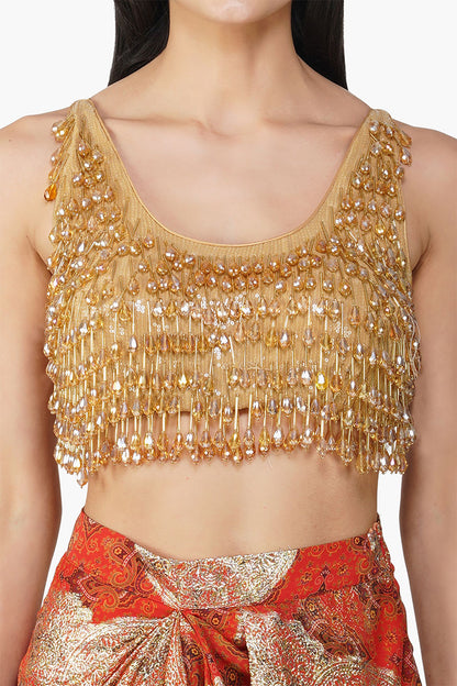 Curry Fall Drop Embellished Cropped Top