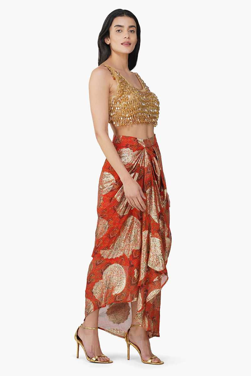 Curry Fall Drop Embellished Cropped Top