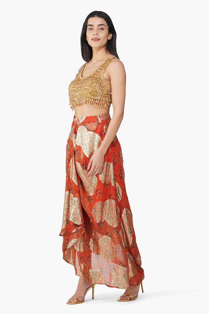 Curry Fall Drop Embellished Cropped Top