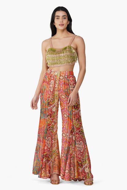 Multi Palm Paisey Flared Pant