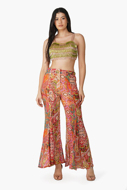 Multi Palm Paisey Flared Pant