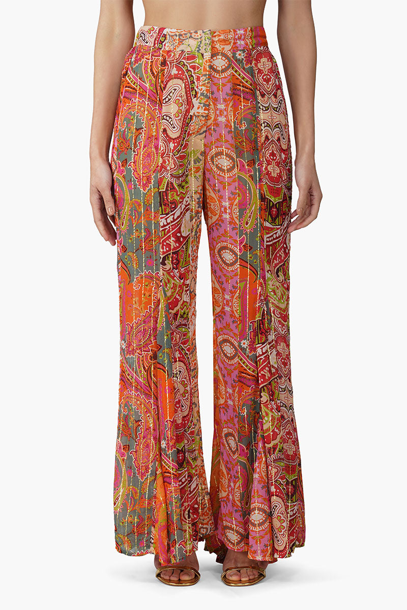 Multi Palm Paisey Flared Pant